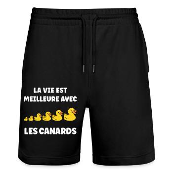 La vie est meilleure avec les canards - Short de jogging bio TRAINER Stanley/Stella unisexe - noir - Devant - Nik (191cm) & Marisol (170cm)