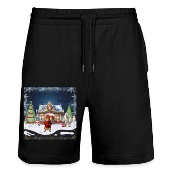 Verrücktes Weihnachtscafé - Stanley/Stella Unisex Bio Joggingshorts Trainer  - Schwarz - Vorne - Nik (191cm) & Marisol (170cm)