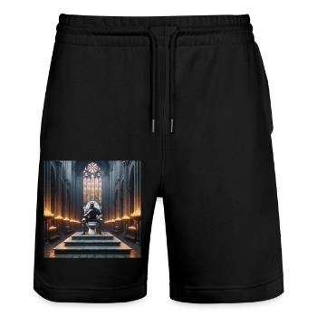 Fart Souls – Hollow Knight auf Porzellanthron #01 - Stanley/Stella Unisex Bio Joggingshorts Trainer  - Schwarz - Vorne - Nik (191cm) & Marisol (170cm)