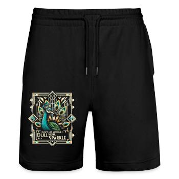 Art-Déco Pfau: Stilvolle Pracht - Stanley/Stella Unisex Bio Joggingshorts Trainer  - Schwarz - Vorne - Nik (191cm) & Marisol (170cm)