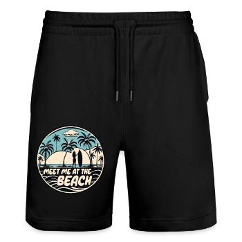 Meet Me At The Beach Surfer Spruch Zitat - Stanley/Stella Unisex Bio Joggingshorts Trainer  - Schwarz - Vorne - Nik (191cm) & Marisol (170cm)