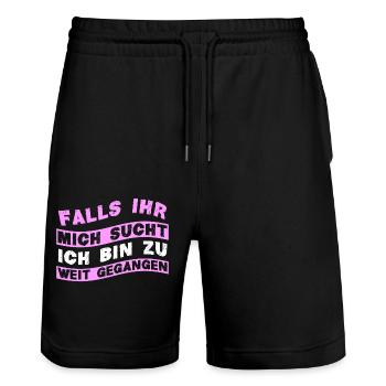 Falls ihr mich sucht Ich bin zu weit gegangen - Stanley/Stella Unisex Bio Joggingshorts Trainer  - Schwarz - Vorne - Nik (191cm) & Marisol (170cm)