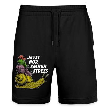 Keinen Stress Schnecken übereinander und Spruch - Stanley/Stella Unisex Bio Joggingshorts Trainer  - Schwarz - Vorne - Nik (191cm) & Marisol (170cm)