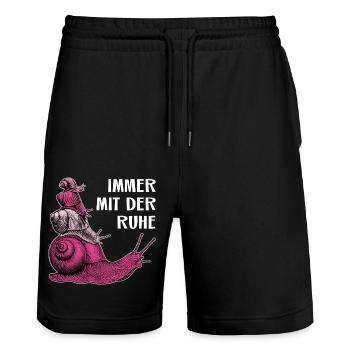 Immer mit der Ruhe vier Schnecken und Spruch - Stanley/Stella Unisex Bio Joggingshorts Trainer  - Schwarz - Vorne - Nik (191cm) & Marisol (170cm)