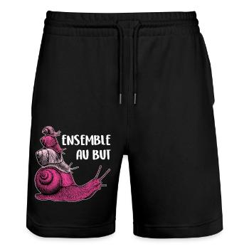 ensemble vers le but quatre escargots et proverbe - Short de jogging bio TRAINER Stanley/Stella unisexe - noir - Devant - Nik (191cm) & Marisol (170cm)
