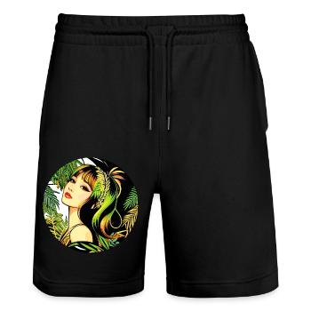 Tropical Modern Woman - Stanley/Stella Trainer Unisex Organic Jogging Shorts - black - Front - Nik (191cm) & Marisol (170cm)