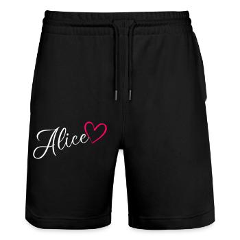 Alice Last Name First Name Heart Pink - Stanley/Stella Trainer Unisex Organic Jogging Shorts - black - Front - Nik (191cm) & Marisol (170cm)