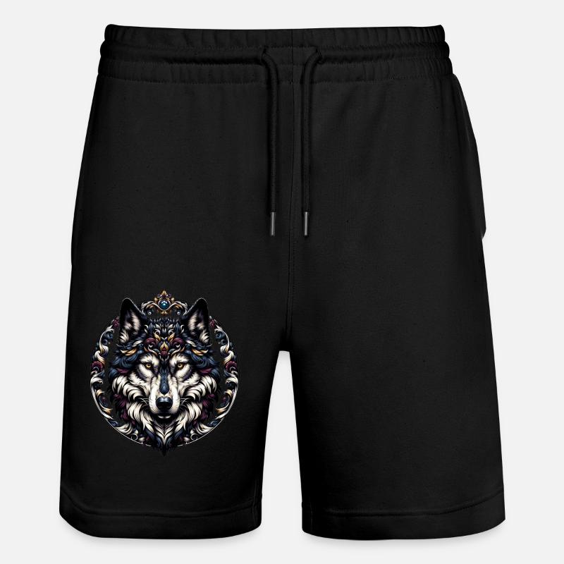 majestic wolf with frame - Stanley/Stella Trainer Unisex Organic Jogging Shorts - black