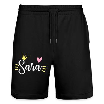 Couronne de nom Sara - Short de jogging bio TRAINER Stanley/Stella unisexe - noir - Devant - Nik (191cm) & Marisol (170cm)