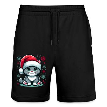 KATZE MIEZE KÄTZCHEN HAUSTIER WEIHNACHTEN SCHNEE - Stanley/Stella Unisex Bio Joggingshorts Trainer  - Schwarz - Vorne - Nik (191cm) & Marisol (170cm)
