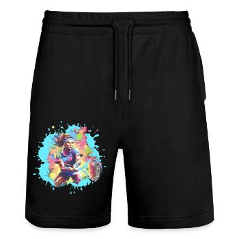tennisspielerin,Graffiti, bunt, Malerei , Tennis - Stanley/Stella Unisex Bio Joggingshorts Trainer  - Schwarz - Vorne - Nik (191cm) & Marisol (170cm)