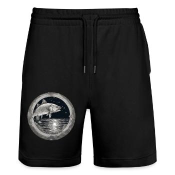 hecht,fisch,illustration,schwarz-weiß,meer,kreis - Stanley/Stella Unisex Bio Joggingshorts Trainer  - Schwarz - Vorne - Nik (191cm) & Marisol (170cm)