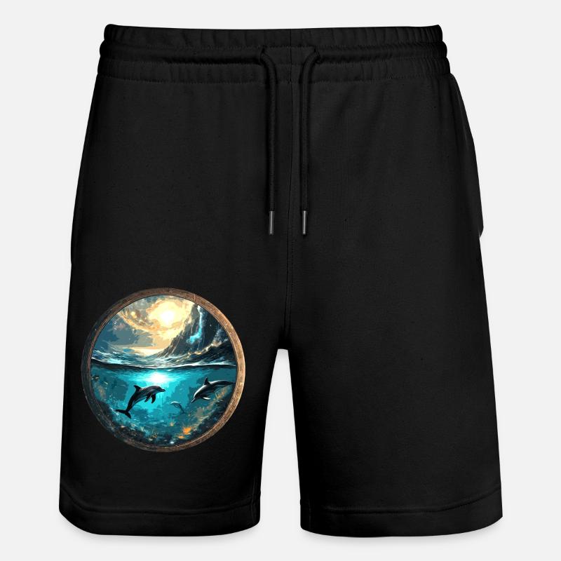 Dolphin,Gold,Water,Sea,Circle,Epic,Reflection - Stanley/Stella Trainer Unisex Organic Jogging Shorts - black