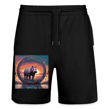 Hippopotamus,Painting,Sunset,Circle,Landscape - Stanley/Stella Trainer Unisex Organic Jogging Shorts - black - Front - Nik (191cm) & Marisol (170cm)