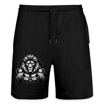 LEO DUMBBELL FITNESS STRENGTH SPORT MUSCLE VEIN - Stanley/Stella Trainer Unisex Organic Jogging Shorts - black - Front - Nik (191cm) & Marisol (170cm)