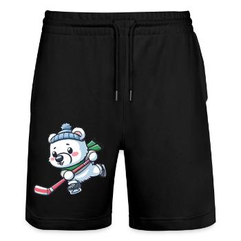 Polar Bear in Ice Hockey - Cool and Sporty - Stanley/Stella Trainer Unisex Organic Jogging Shorts - black - Front - Nik (191cm) & Marisol (170cm)