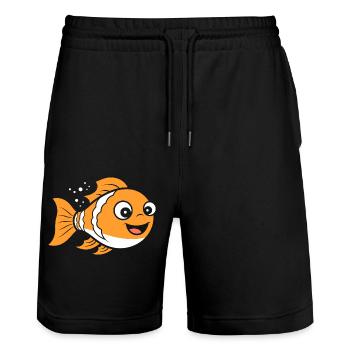 Humour petit poisson clown - Short de jogging bio TRAINER Stanley/Stella unisexe - noir - Devant - Nik (191cm) & Marisol (170cm)
