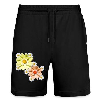 Cosmee with daisies blossom floral floral pattern - Stanley/Stella Trainer Unisex Organic Jogging Shorts - black - Front - Nik (191cm) & Marisol (170cm)