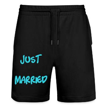 JUST MARRIED. Bachelorette party. VALENTINE'S DAY. COUPLE - Stanley/Stella Trainer Unisex Organic Jogging Shorts - black - Front - Nik (191cm) & Marisol (170cm)