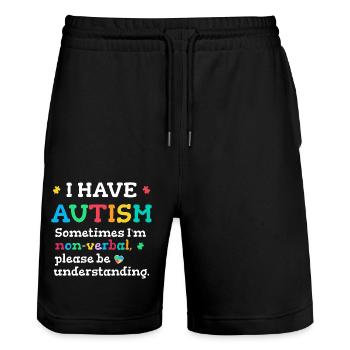 Non-verbal Autism - Stanley/Stella Trainer Unisex Organic Jogging Shorts - black - Front - Nik (191cm) & Marisol (170cm)