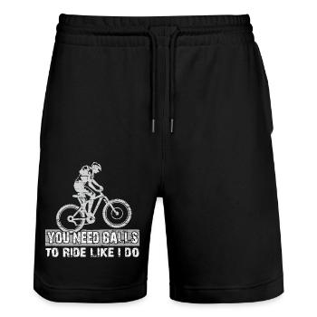 Du brauchst Mut um zu fahren wie ich Mountainbike - Stanley/Stella Unisex Bio Joggingshorts Trainer  - Schwarz - Vorne - Nik (191cm) & Marisol (170cm)