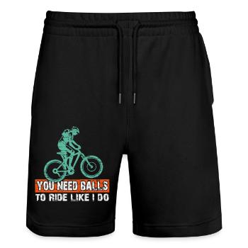You need courage to ride mountain bike like I do - Stanley/Stella Trainer Unisex Organic Jogging Shorts - black - Front - Nik (191cm) & Marisol (170cm)