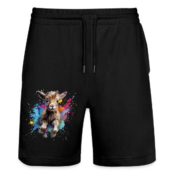 chèvre, cabris qui saute - Short de jogging bio TRAINER Stanley/Stella unisexe - noir - Devant - Nik (191cm) & Marisol (170cm)