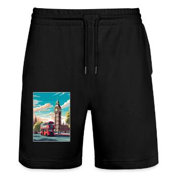 Big Ben London Vintage Travel Poster WPA Souvenir - Stanley/Stella Trainer Unisex Organic Jogging Shorts - black - Front - Nik (191cm) & Marisol (170cm)
