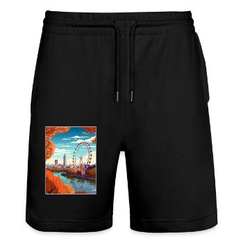 London Eye Vintage Travel Poster WPA Souvenir - Stanley/Stella Trainer Unisex Organic Jogging Shorts - black - Front - Nik (191cm) & Marisol (170cm)