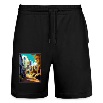 Canterbury Vintage Reiseposter WPA Souvenir - Stanley/Stella Unisex Bio Joggingshorts Trainer  - Schwarz - Vorne - Nik (191cm) & Marisol (170cm)