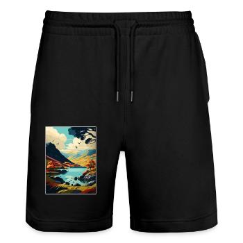 Lake District Vintage Travel Poster WPA Souvenir - Stanley/Stella Trainer Unisex Organic Jogging Shorts - black - Front - Nik (191cm) & Marisol (170cm)