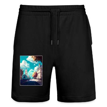 London England Vintage Travel Poster WPA Souvenir - Stanley/Stella Trainer Unisex Organic Jogging Shorts - black - Front - Nik (191cm) & Marisol (170cm)