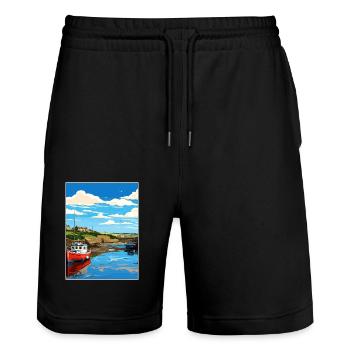 Bude Cornwall Vintage Reiseposter WPA Souvenir - Stanley/Stella Unisex Bio Joggingshorts Trainer  - Schwarz - Vorne - Nik (191cm) & Marisol (170cm)