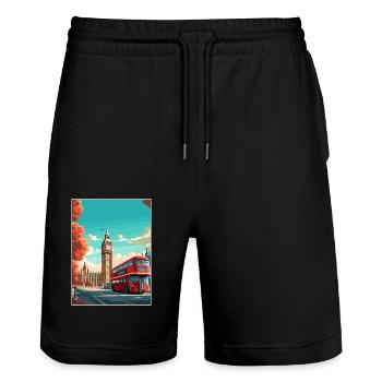 Big Ben London Vintage Travel Poster WPA Souvenir - Stanley/Stella Trainer Unisex Organic Jogging Shorts - black - Front - Nik (191cm) & Marisol (170cm)