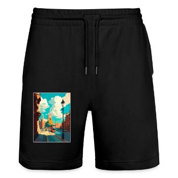 London England Vintage Travel Poster WPA Souvenir - Stanley/Stella Trainer Unisex Organic Jogging Shorts - black - Front - Nik (191cm) & Marisol (170cm)