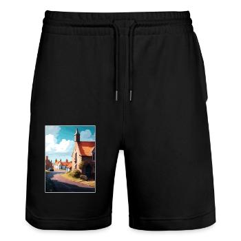 Beadnell England Vintage Reiseposter Souvenir - Stanley/Stella Unisex Bio Joggingshorts Trainer  - Schwarz - Vorne - Nik (191cm) & Marisol (170cm)