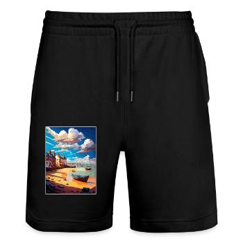 Exmouth England Vintage Reiseposter WPA Souvenir - Stanley/Stella Unisex Bio Joggingshorts Trainer  - Schwarz - Vorne - Nik (191cm) & Marisol (170cm)