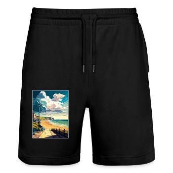 West Bay, Angleterre, Affiche de voyage vintage, Souvenir - Short de jogging bio TRAINER Stanley/Stella unisexe - noir - Devant - Nik (191cm) & Marisol (170cm)