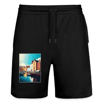 Weymouth England Vintage Reiseposter Souvenir - Stanley/Stella Unisex Bio Joggingshorts Trainer  - Schwarz - Vorne - Nik (191cm) & Marisol (170cm)
