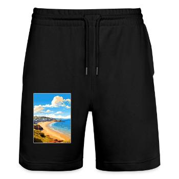 Newquay Cornwall Vintage Reiseposter Souvenir - Stanley/Stella Unisex Bio Joggingshorts Trainer  - Schwarz - Vorne - Nik (191cm) & Marisol (170cm)