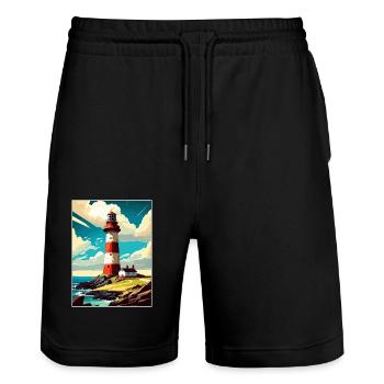 Plymouth Angleterre Vintage voyage affiche Souvenir - Short de jogging bio TRAINER Stanley/Stella unisexe - noir - Devant - Nik (191cm) & Marisol (170cm)