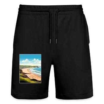 Woolacombe Devon Vintage Reiseposter Souvenir - Stanley/Stella Unisex Bio Joggingshorts Trainer  - Schwarz - Vorne - Nik (191cm) & Marisol (170cm)