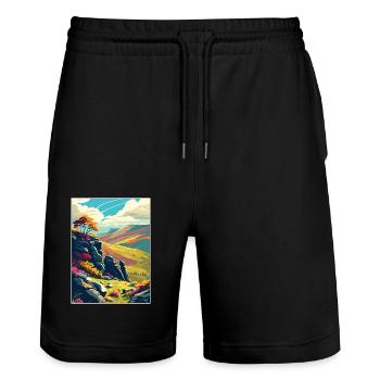 Peak District Uk Vintage Reiseposter Souvenir - Stanley/Stella Unisex Bio Joggingshorts Trainer  - Schwarz - Vorne - Nik (191cm) & Marisol (170cm)