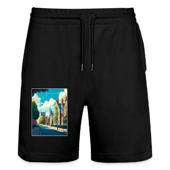 Cambridge England Vintage Travel Poster Souvenir - Stanley/Stella Trainer Unisex Organic Jogging Shorts - black - Front - Nik (191cm) & Marisol (170cm)
