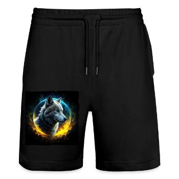 Wolf vor leuchtendem Mond - Stanley/Stella Unisex Bio Joggingshorts Trainer  - Schwarz - Vorne - Nik (191cm) & Marisol (170cm)