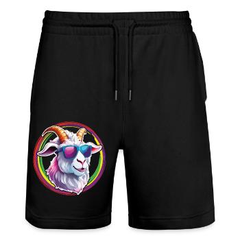 Ziegenbock mit Sonnenbrille in Farbkreisen - Stanley/Stella Unisex Bio Joggingshorts Trainer  - Schwarz - Vorne - Nik (191cm) & Marisol (170cm)
