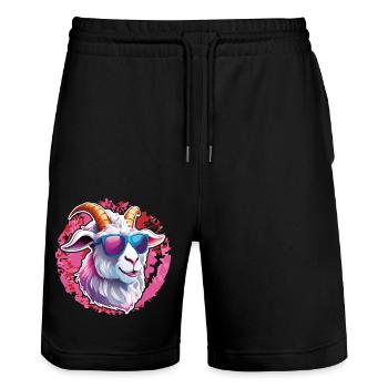 Cooler Ziegenbock mit Sonnenbrille auf Farbklecks - Stanley/Stella Unisex Bio Joggingshorts Trainer  - Schwarz - Vorne - Nik (191cm) & Marisol (170cm)