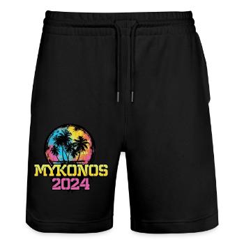 Vacances de voyage à Mykonos 2024 - Short de jogging bio TRAINER Stanley/Stella unisexe - noir - Devant - Nik (191cm) & Marisol (170cm)