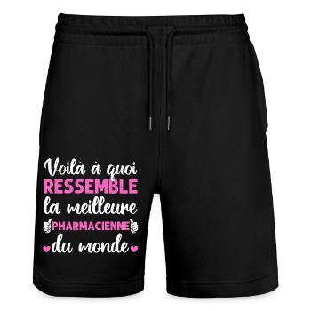 Meilleure pharmacienne du monde humour cadeau - Short de jogging bio TRAINER Stanley/Stella unisexe - noir - Devant - Nik (191cm) & Marisol (170cm)