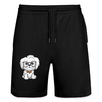 Race de chien maltais aquarelle dessin animé Kawaii Glasse - Short de jogging bio TRAINER Stanley/Stella unisexe - noir - Devant - Nik (191cm) & Marisol (170cm)